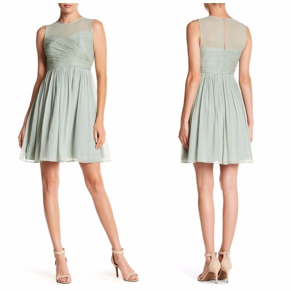 J. Crew Clara Chiffon Dusty Green Shale Dress Size 8P - Picture 3 of 8